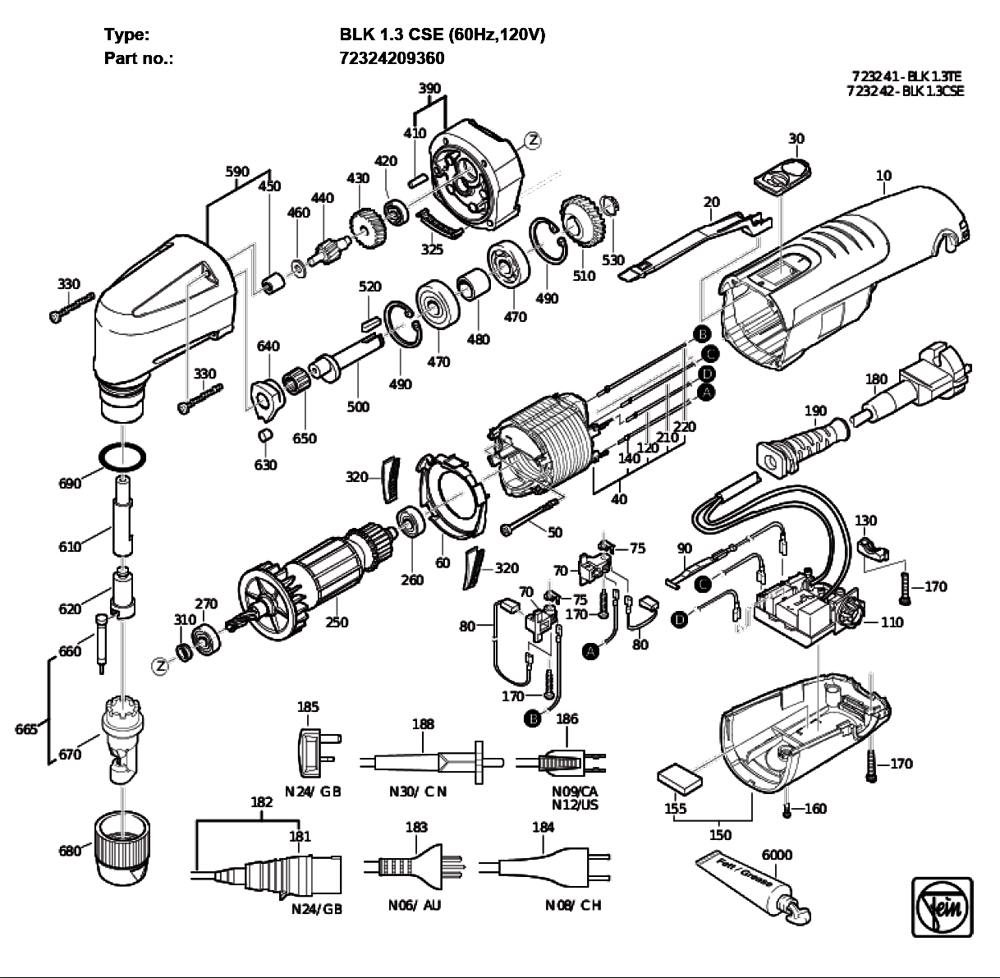 Figure 0 Diagram and Parts List for 72324209360  Fein Nibbler & Shears
