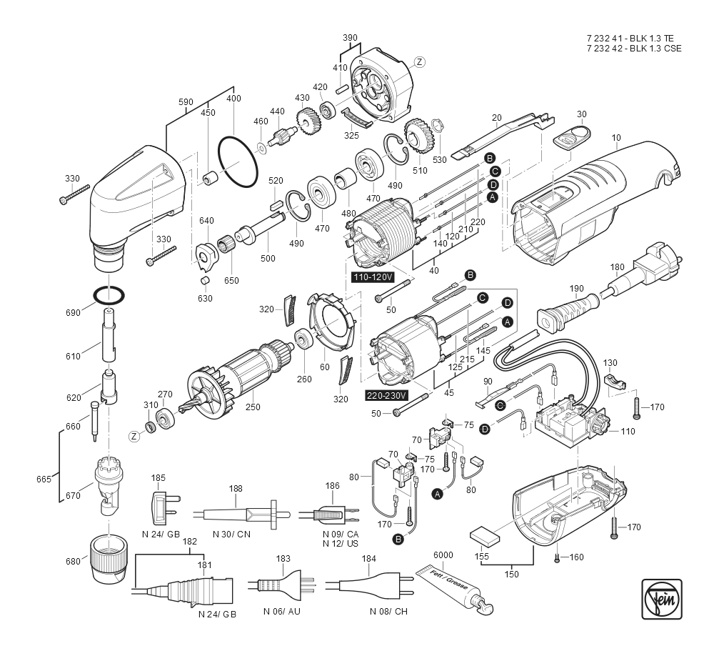  Diagram and Parts List for BLK13TE 72324109360 Fein Nibbler & Shears