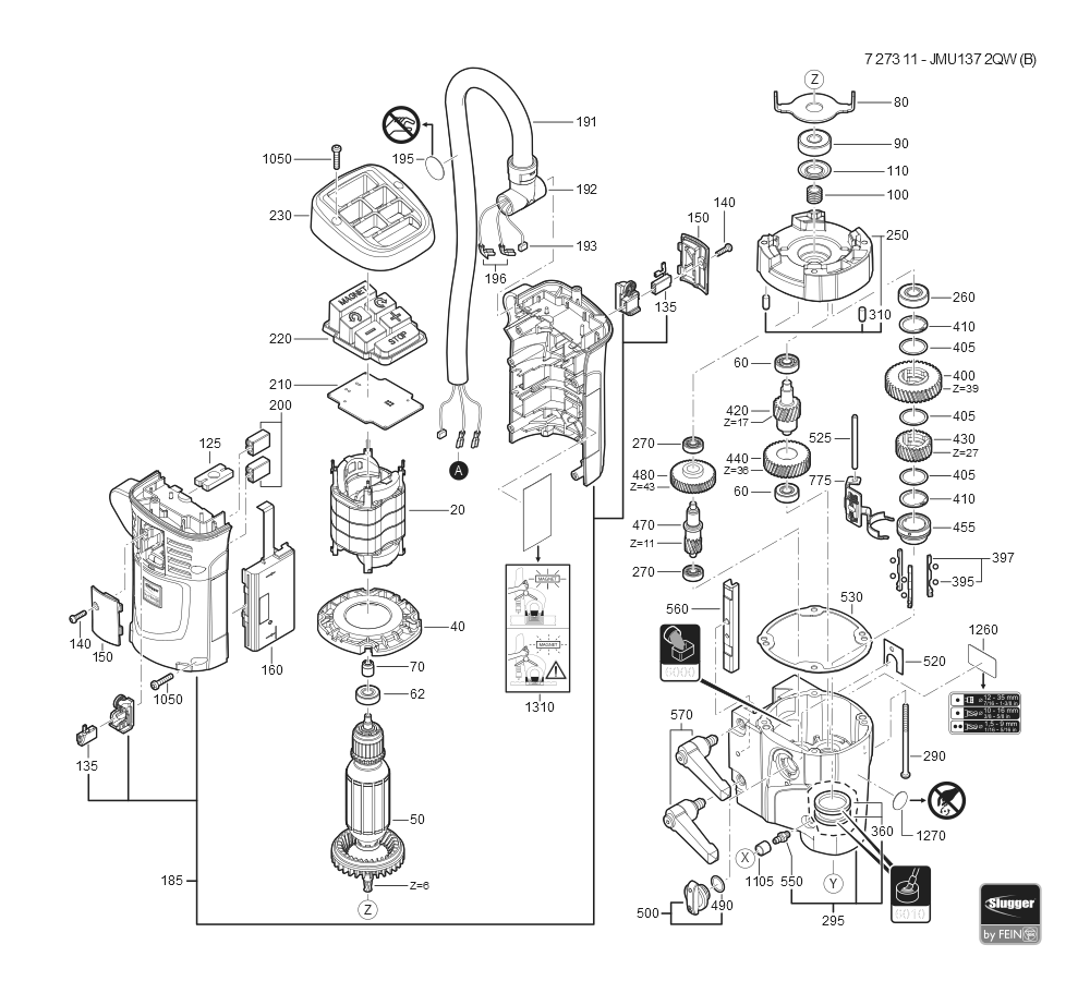  Diagram and Parts List for JMU137-2QW 72731109110 Fein Mortiser