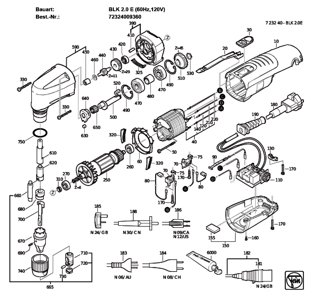 Figure 0 Diagram and Parts List for 72324009360  Fein Nibbler & Shears