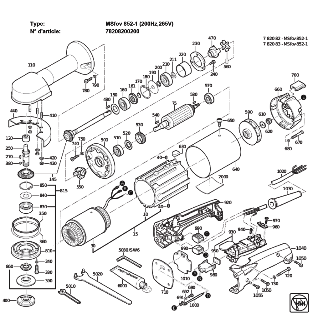 Figure 0 Diagram and Parts List for 78208200200  Fein Grinder