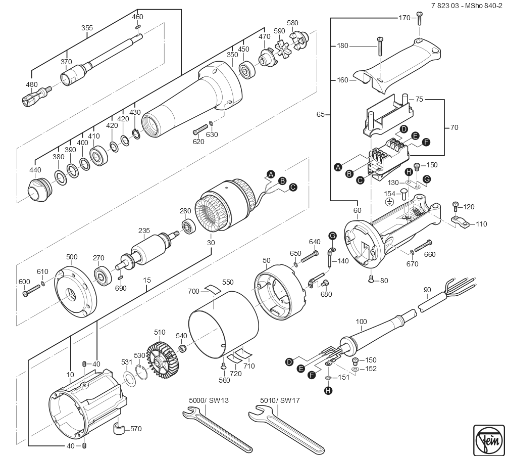  Diagram and Parts List for MSHO840-4 78230309267 Fein Angle Grinder