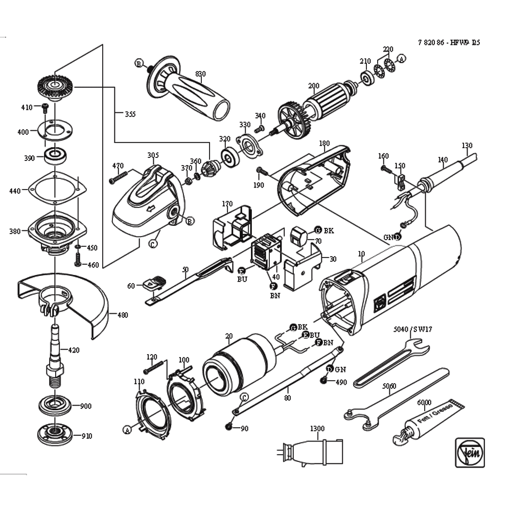 Figure 0 Diagram and Parts List for 78208600260  Fein Grinder