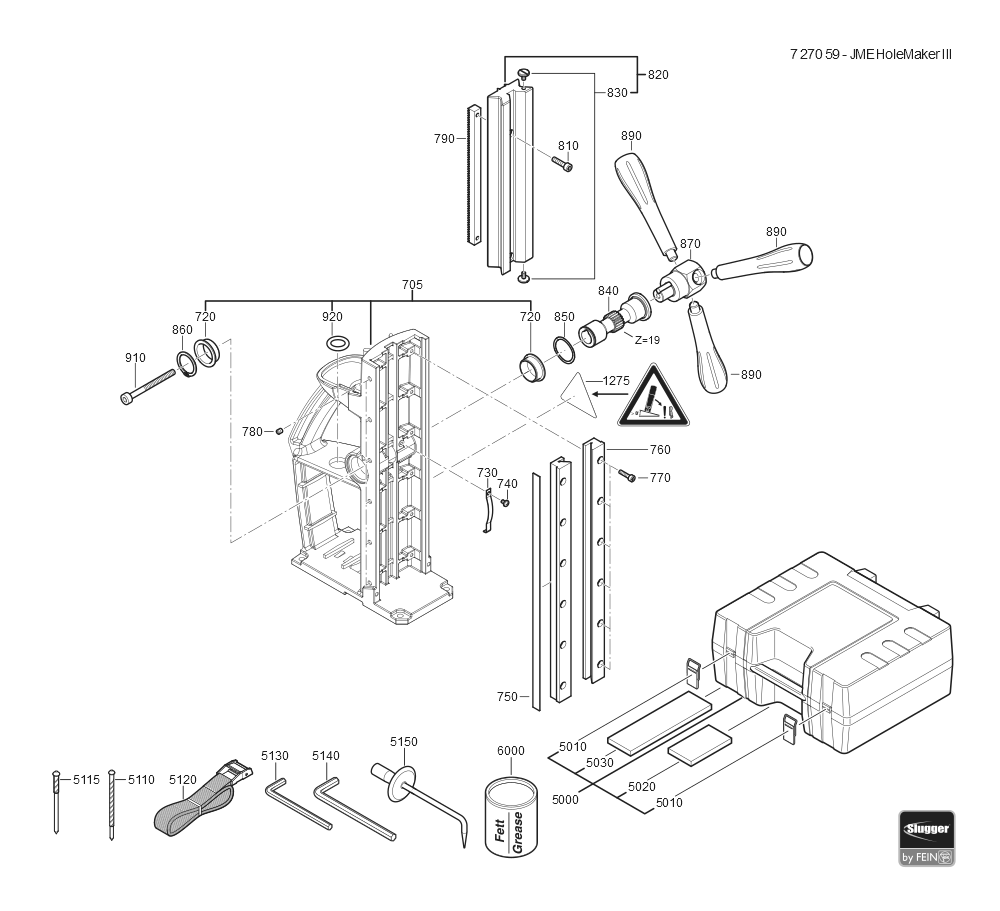  Diagram and Parts List for JMEHOLEMAKERIII 72705909110 Fein Mortiser