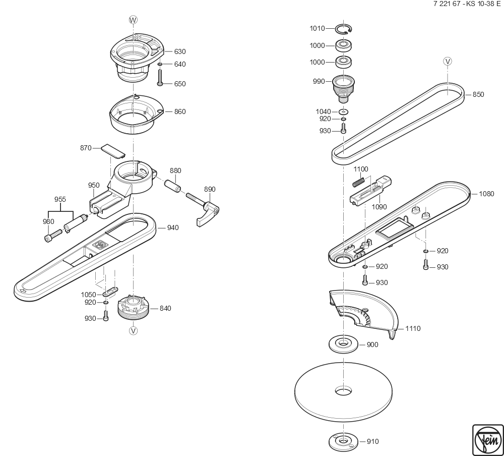  Diagram and Parts List for KS10-38E 72216700360 Fein Angle Grinder