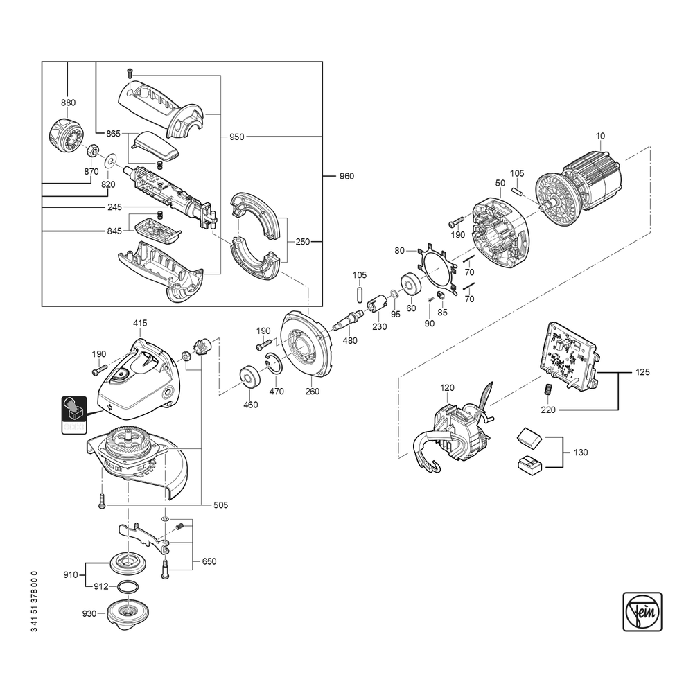 Diagram 1 Diagram and Parts List for 71220500940  Fein Sander Grinder
