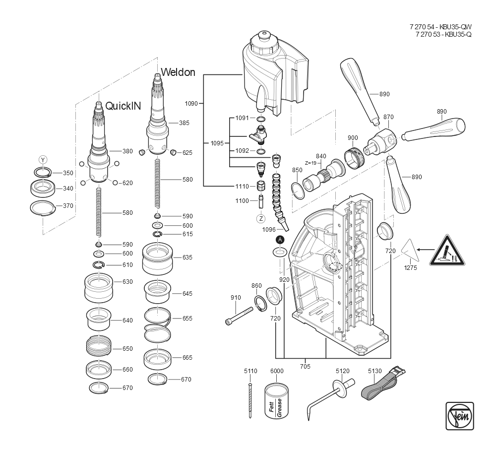  Diagram and Parts List for KBU35QW 72705439110 Fein Mortiser