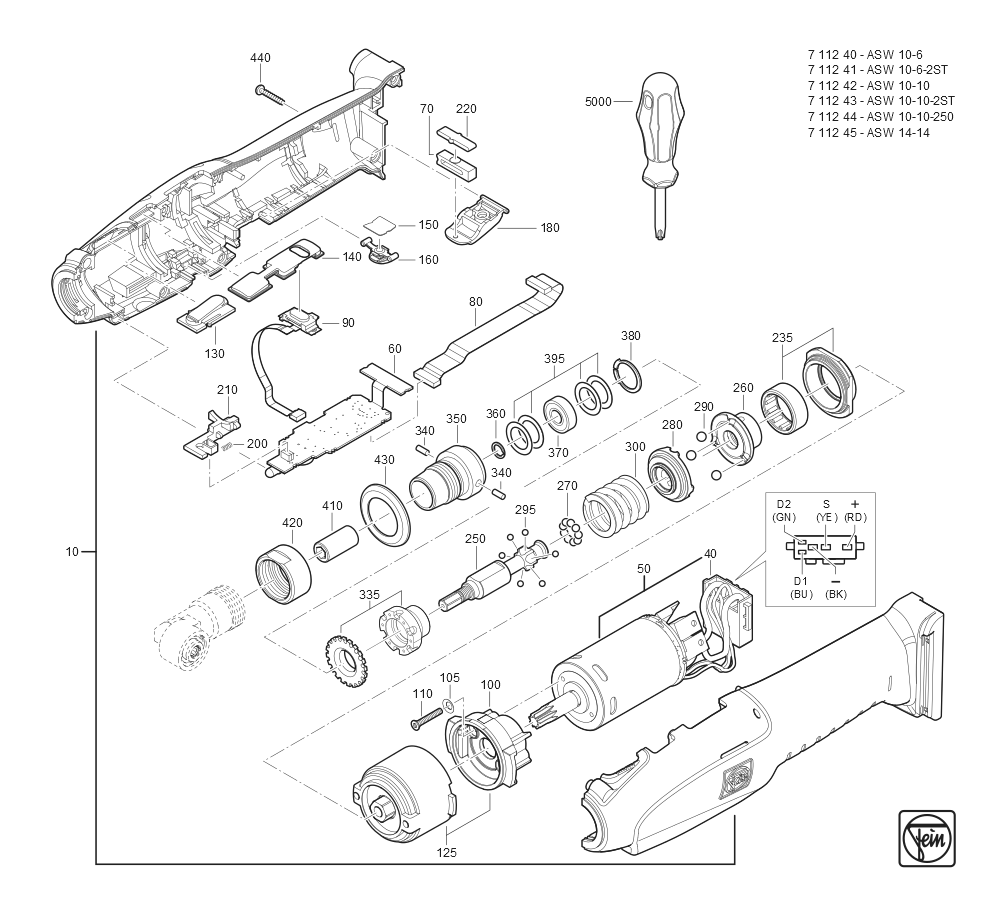  Diagram and Parts List for ASW10-10 71124200920 Fein Electric Drill