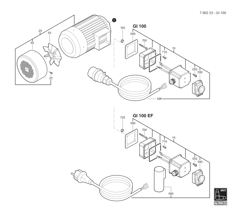  Diagram and Parts List for GRITGI100 79022312443 Fein Belt or Drum Sander