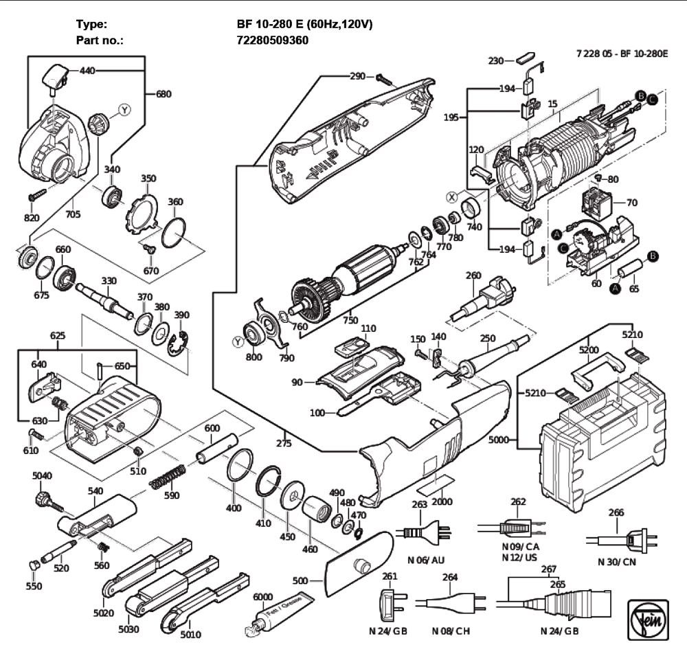 Figure 0 Diagram and Parts List for 72280509360  Fein Sander