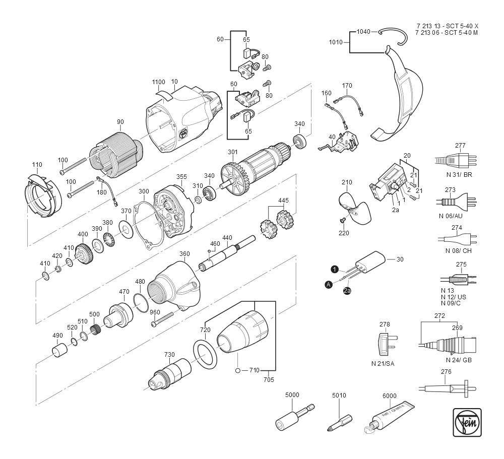  Diagram and Parts List for SCT5-40X 72131313110 Fein Electric Drill