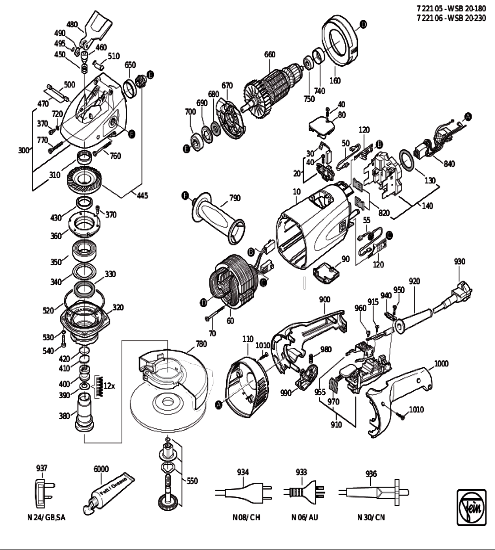 Figure 0 Diagram and Parts List for 72210600628  Fein Grinder
