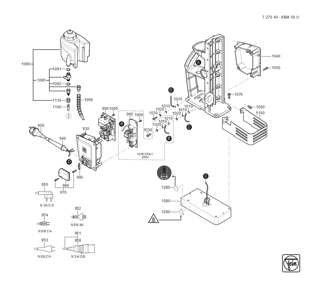  Diagram and Parts List for KBM50U 72704009360 Fein Mortiser