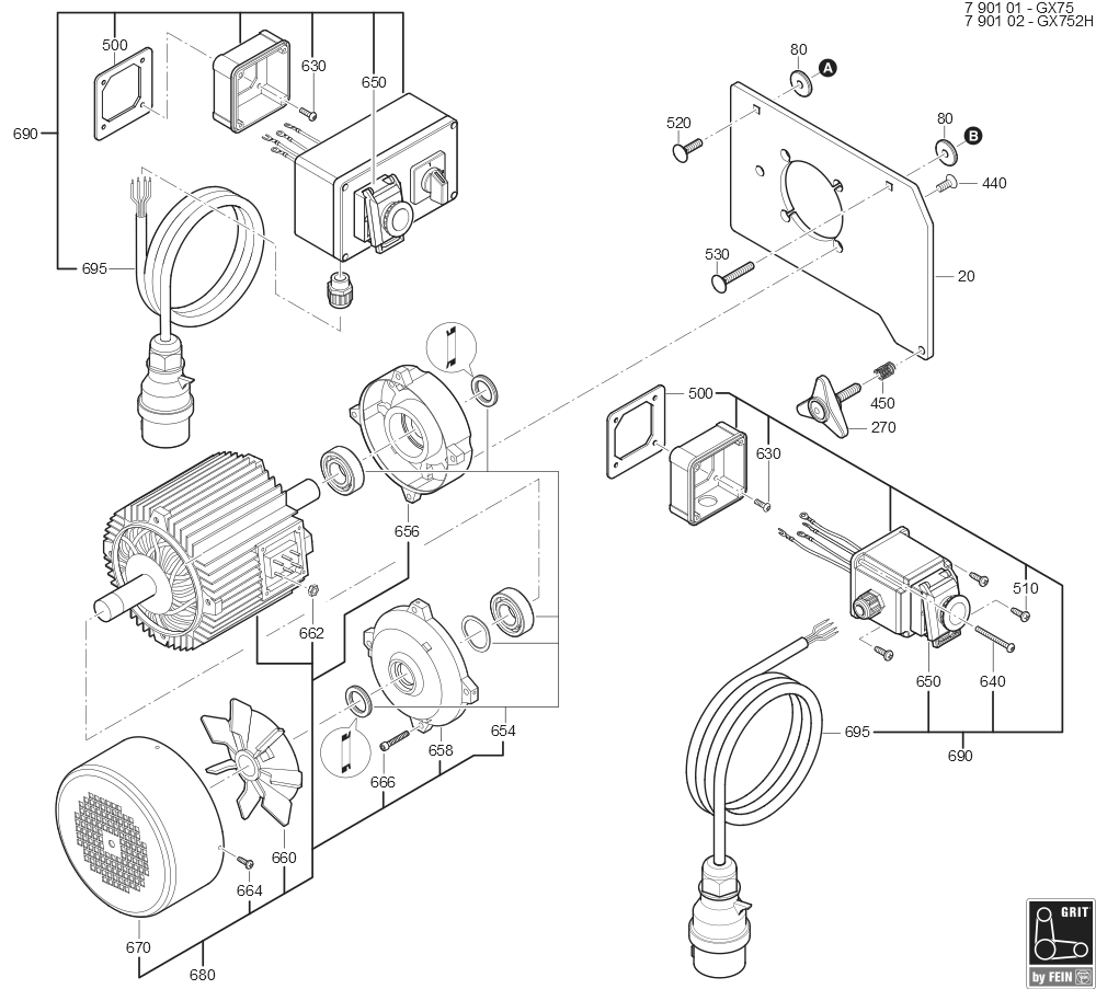  Diagram and Parts List for GRITGX752H 79010200403 Fein Belt or Drum Sander