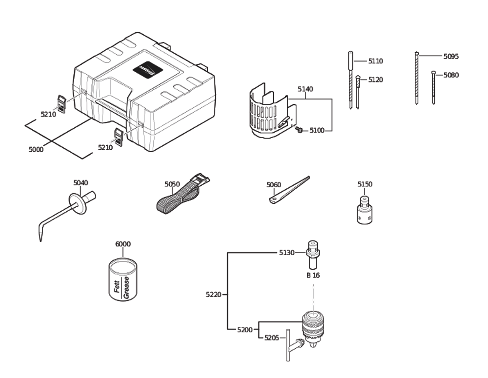 Figure 2 Diagram and Parts List for 72703712360  Fein Electric Drill