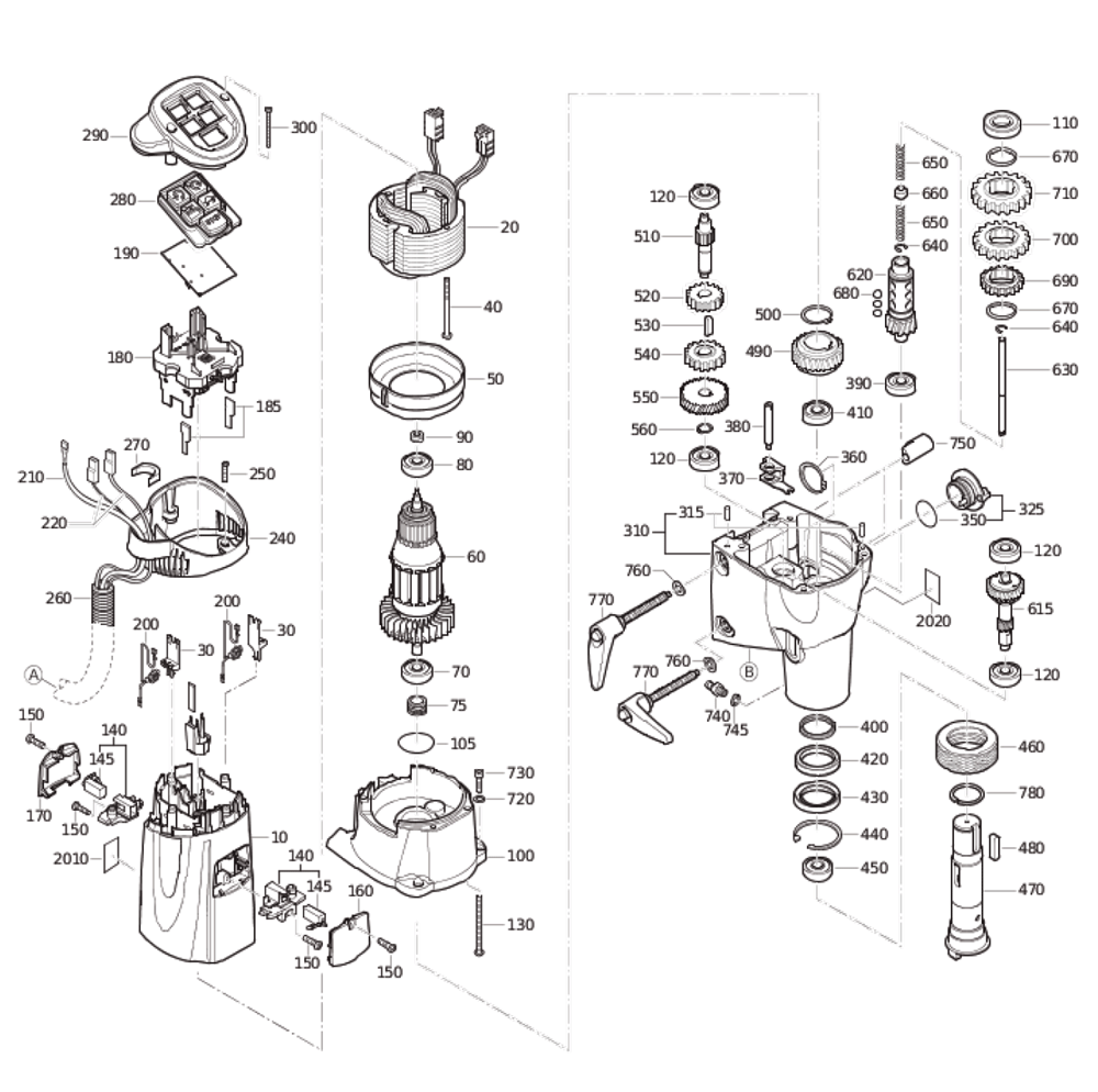 Figure 0 Diagram and Parts List for 72703409360  Fein Electric Drill