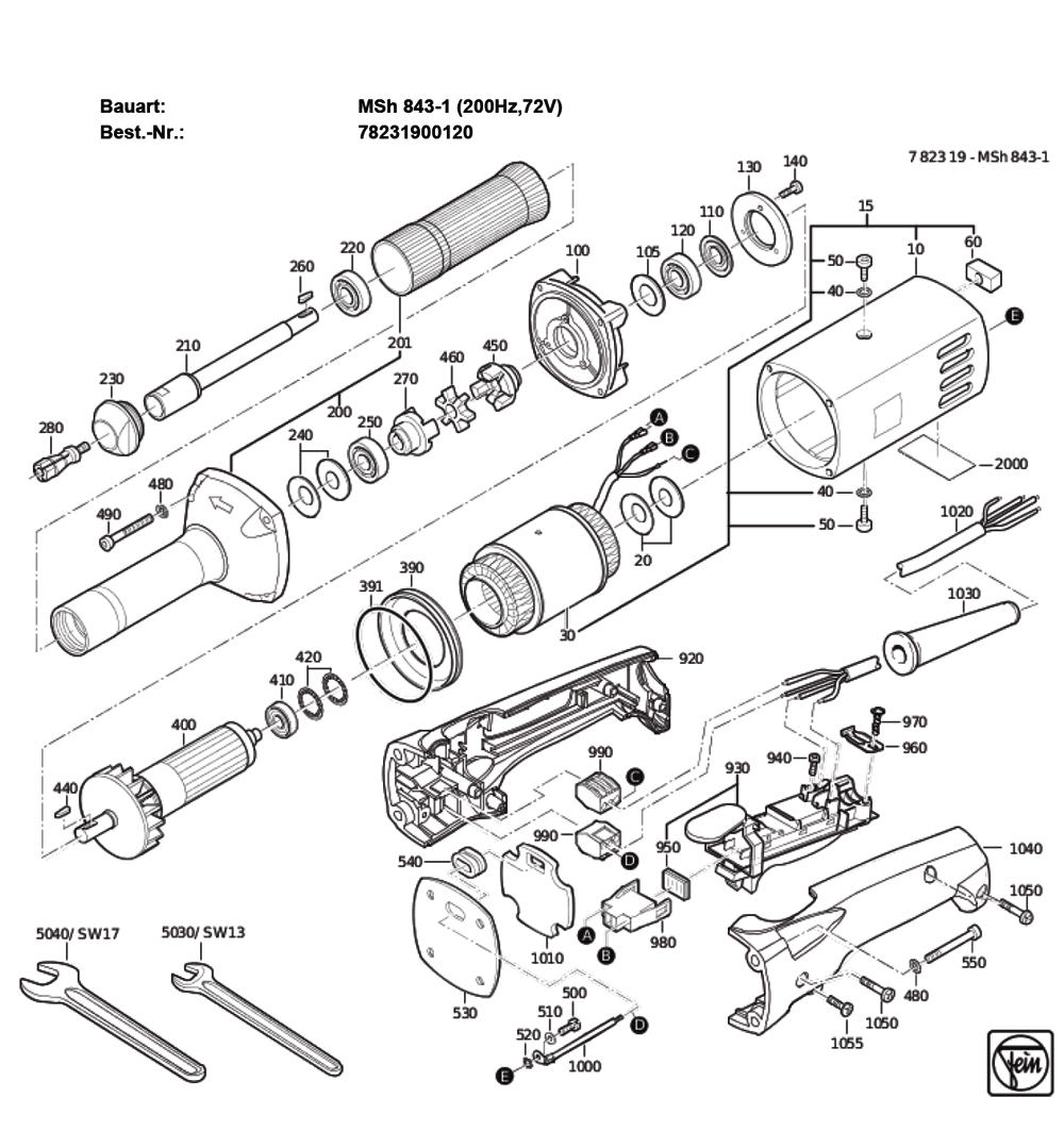 Figure 0 Diagram and Parts List for 78231900120  Fein Grinder