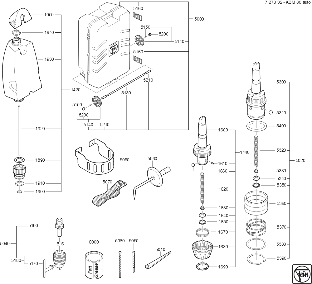  Diagram and Parts List for KBM80AUTO 72703209360 Fein Mortiser