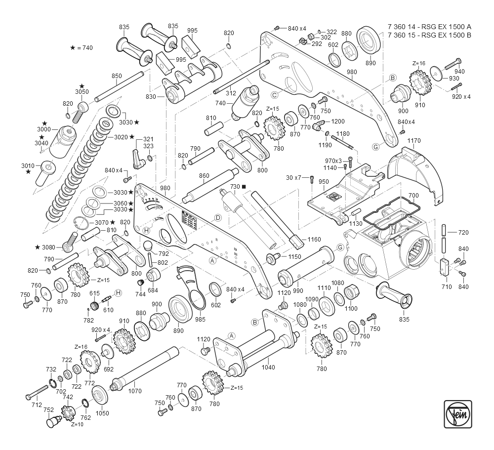  Diagram and Parts List for RSGEX1500A 73601461090 Fein Mill