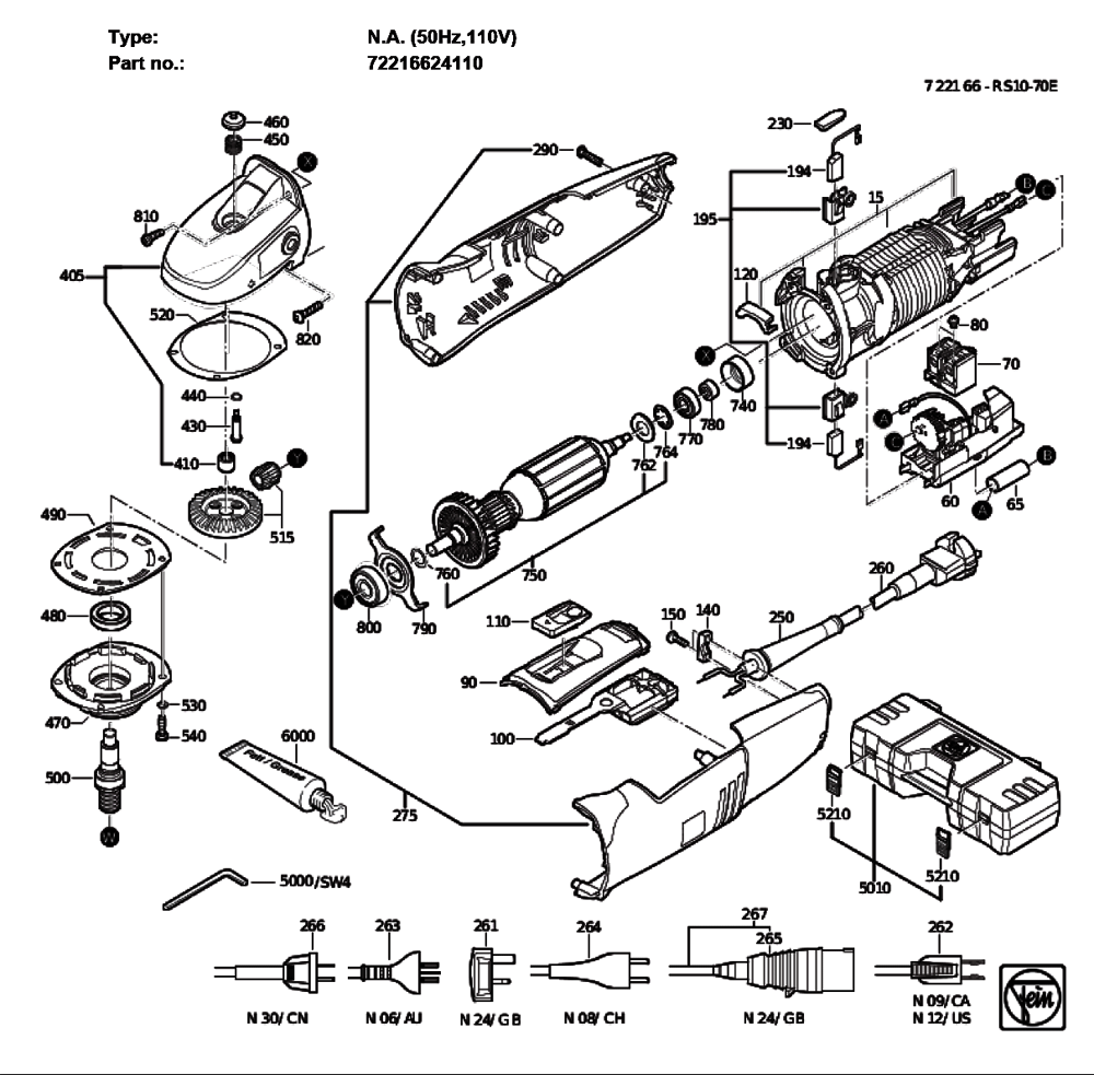 Figure 0 Diagram and Parts List for 72216624110  Fein Sander