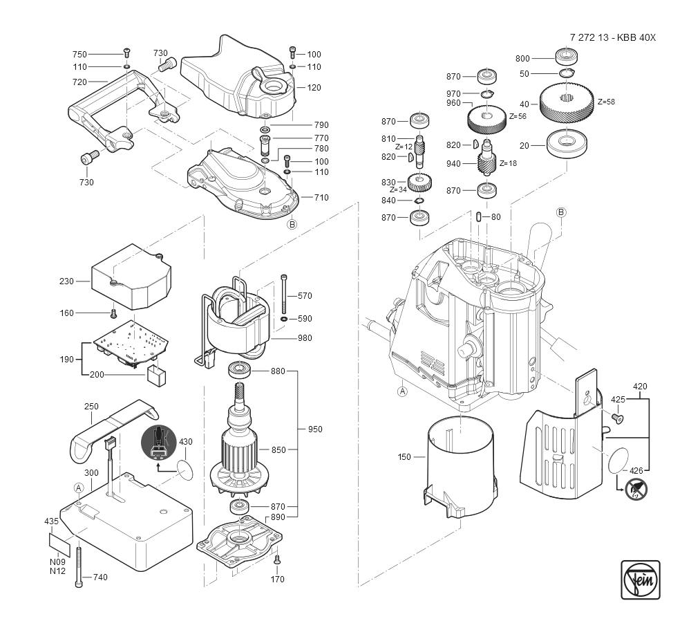  Diagram and Parts List for KBB40X 72721309360 Fein Mortiser