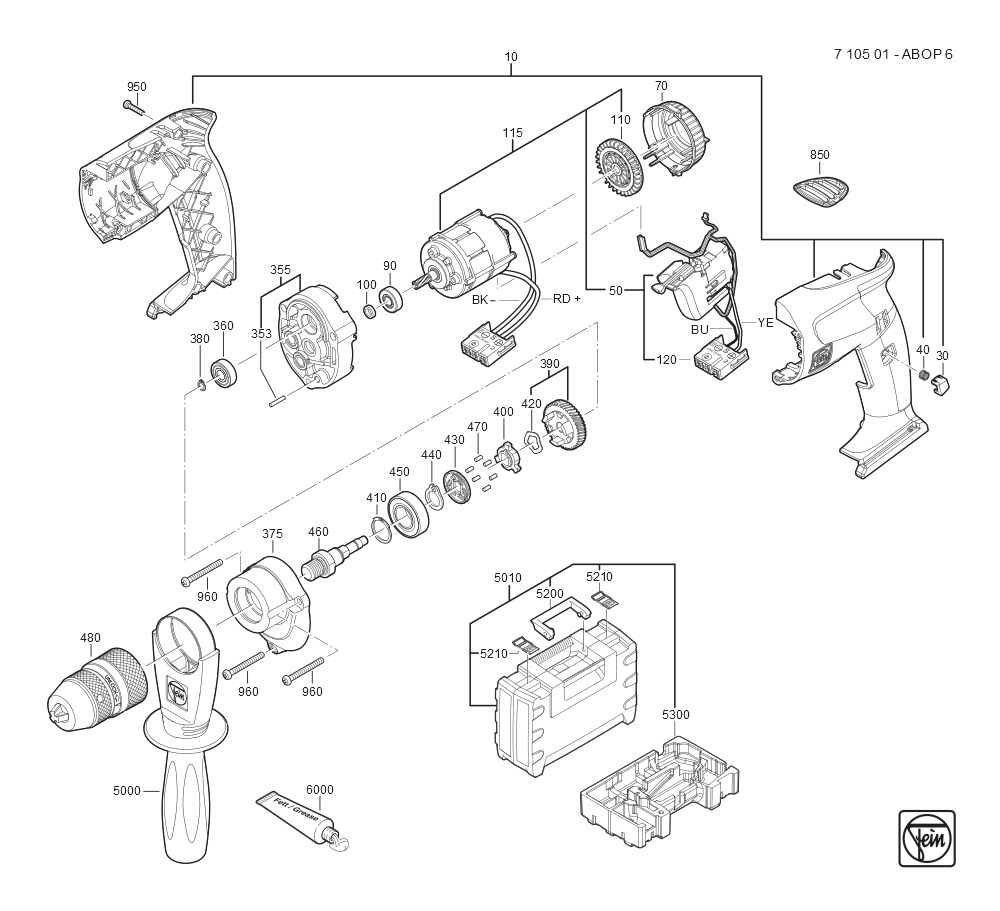  Diagram and Parts List for ABOP6 71050100940 Fein Cordless Drill