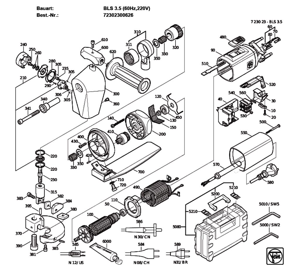Figure 0 Diagram and Parts List for 72302300626  Fein Nibbler & Shears