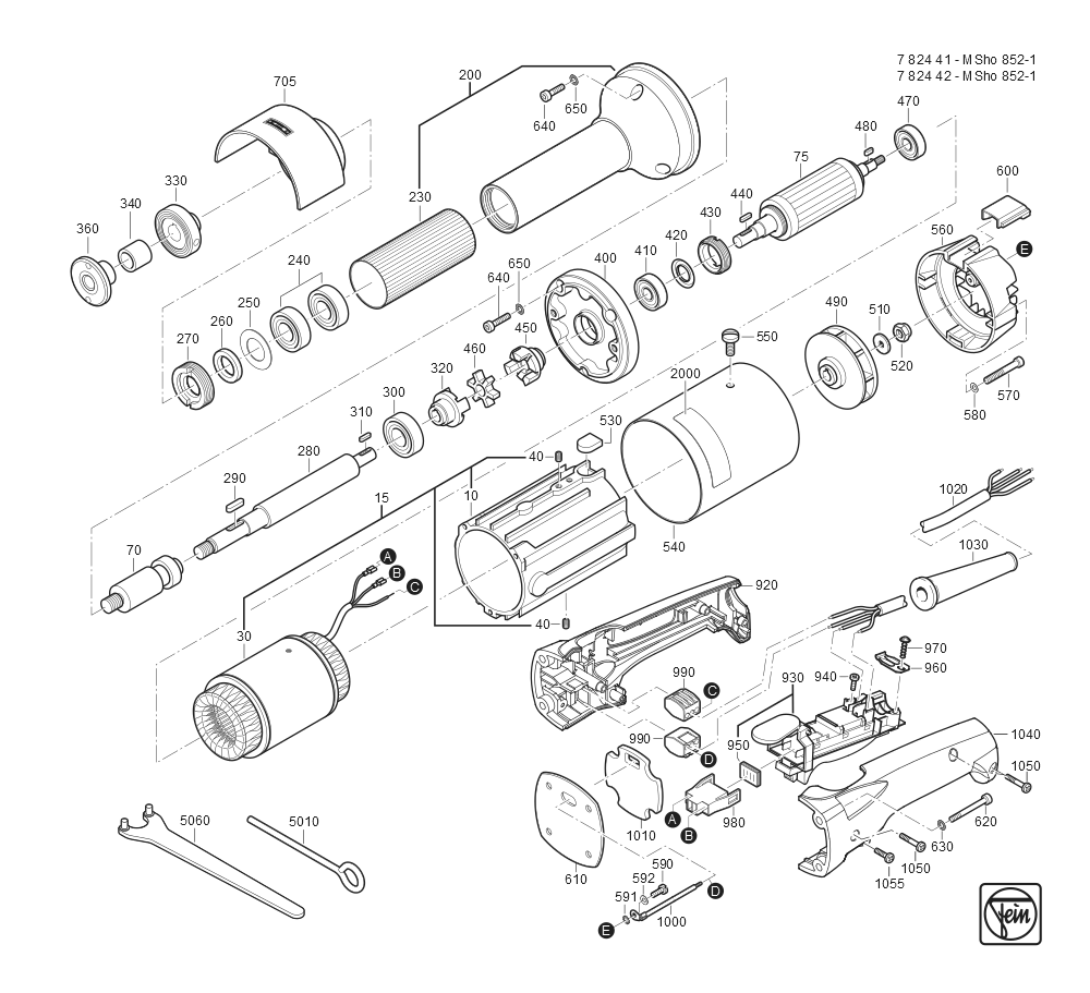  Diagram and Parts List for MSHO852-1 78244200260 Fein Angle Grinder