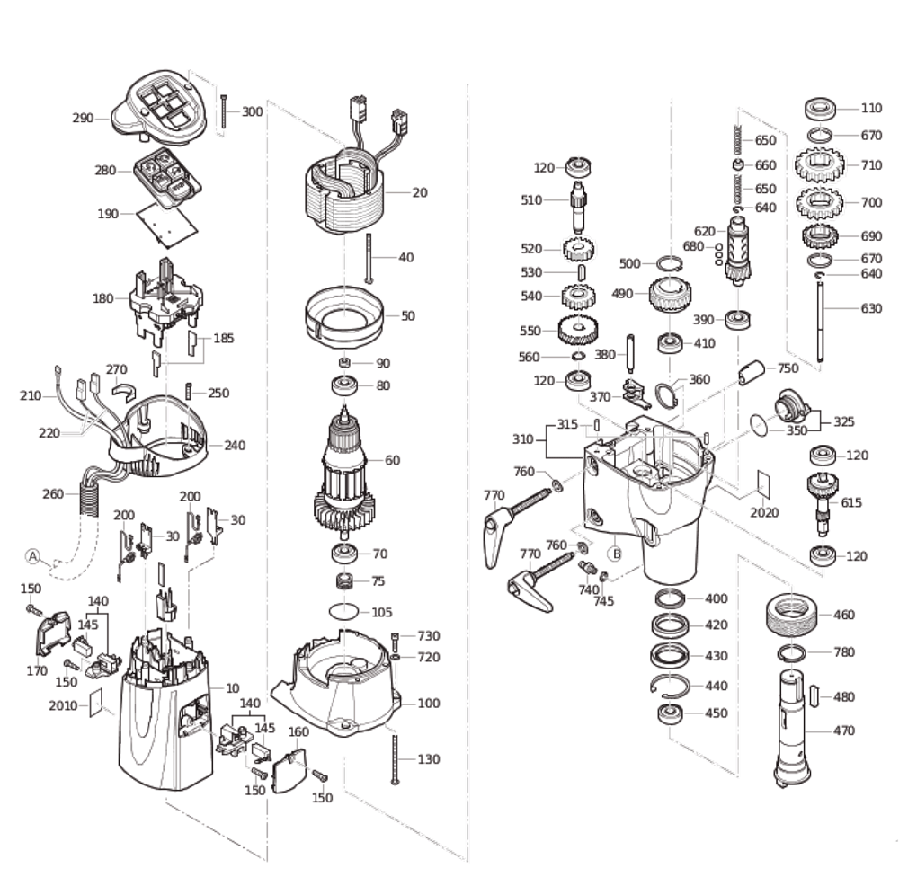 Figure 0 Diagram and Parts List for 72703812360  Fein Electric Drill