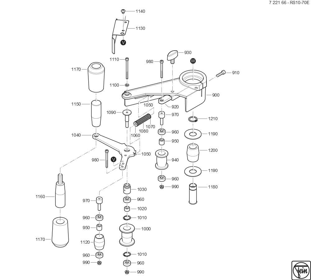  Diagram and Parts List for RS10-70E 72216609360 Fein Angle Grinder