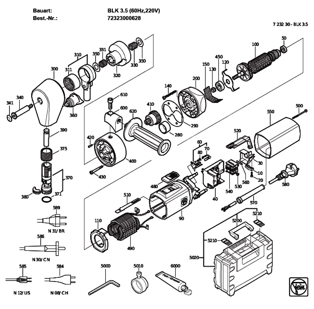 Figure 0 Diagram and Parts List for 72323000628  Fein Nibbler & Shears