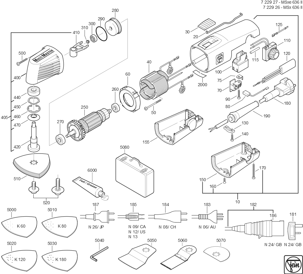  Diagram and Parts List for MSX636II 72292600115 Fein Multi-Tool