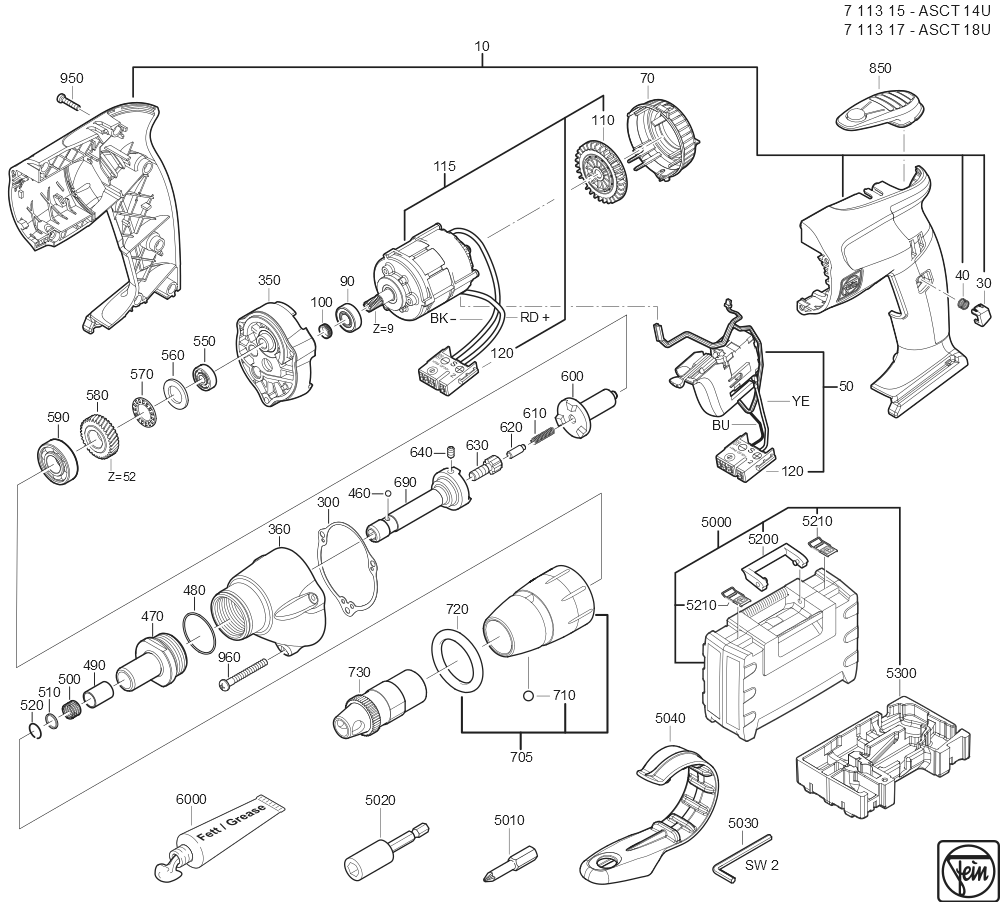  Diagram and Parts List for ASCT14U 71131500950 Fein Electric Drill