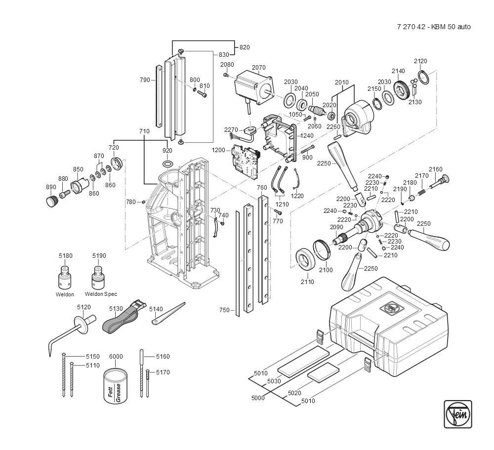  Diagram and Parts List for KBM50AUTO 72704209360 Fein Mortiser