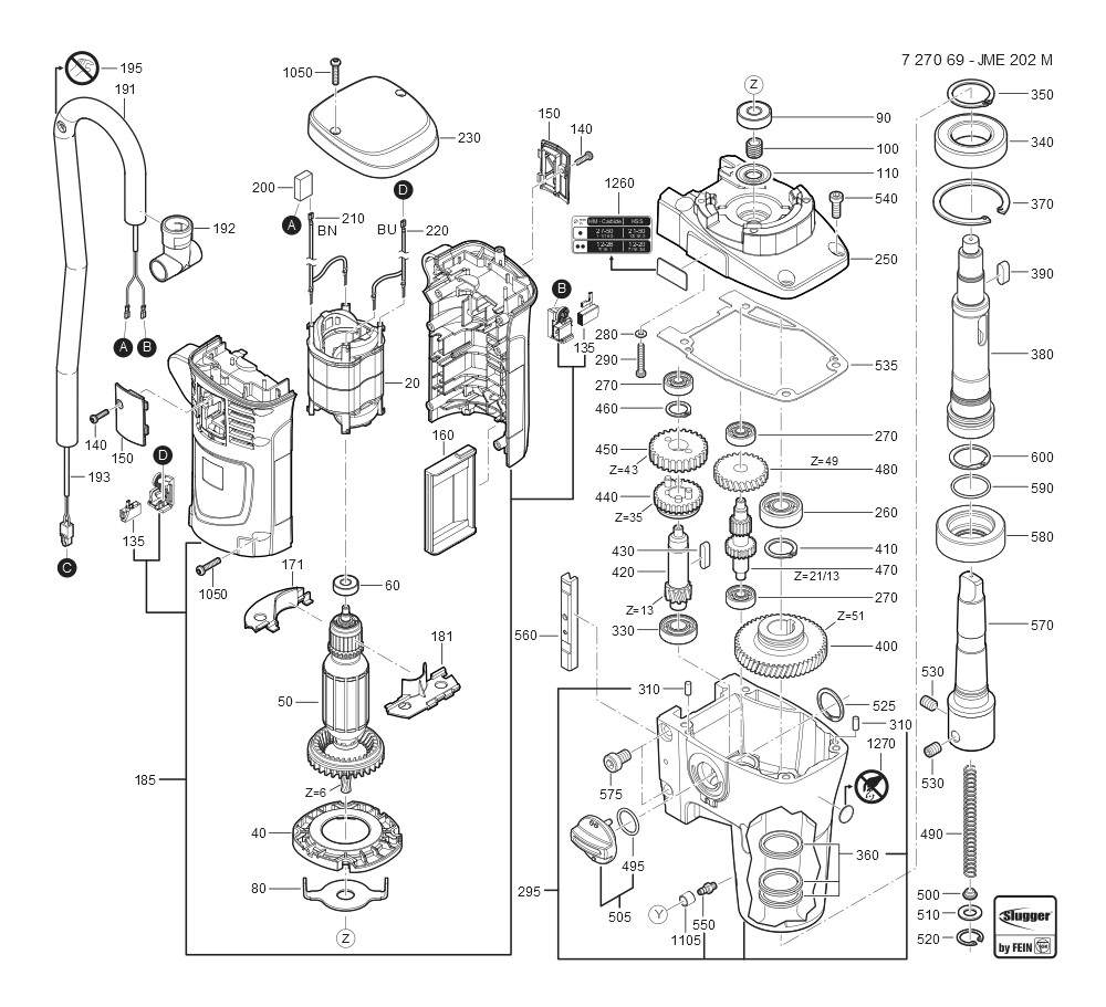  Diagram and Parts List for JMEUSA202M 72706909110 Fein Mortiser