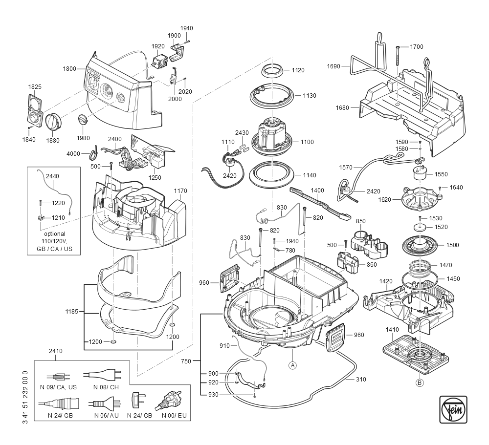  Diagram and Parts List for TURBOIIXAC 92030236090 Fein Dust Collector