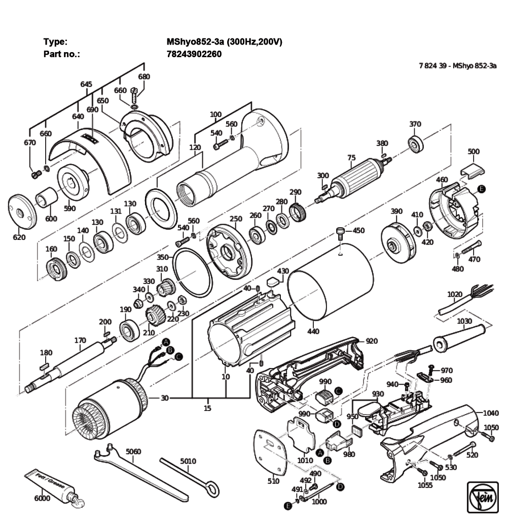 Figure 0 Diagram and Parts List for 78243902260  Fein Grinder