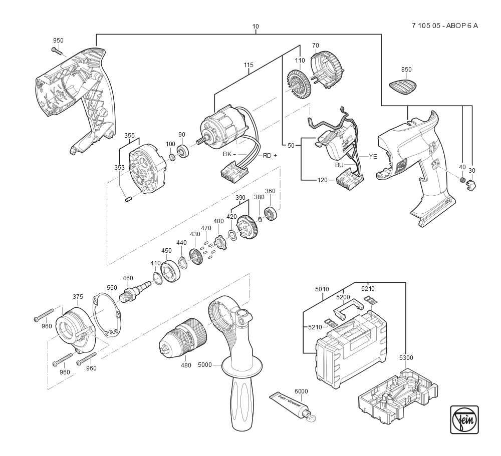  Diagram and Parts List for ABOP6 71050500940 Fein Cordless Drill