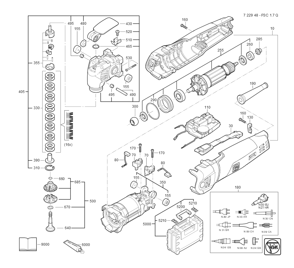  Diagram and Parts List for FSC17Q 72294809360 Fein Multi-Tool