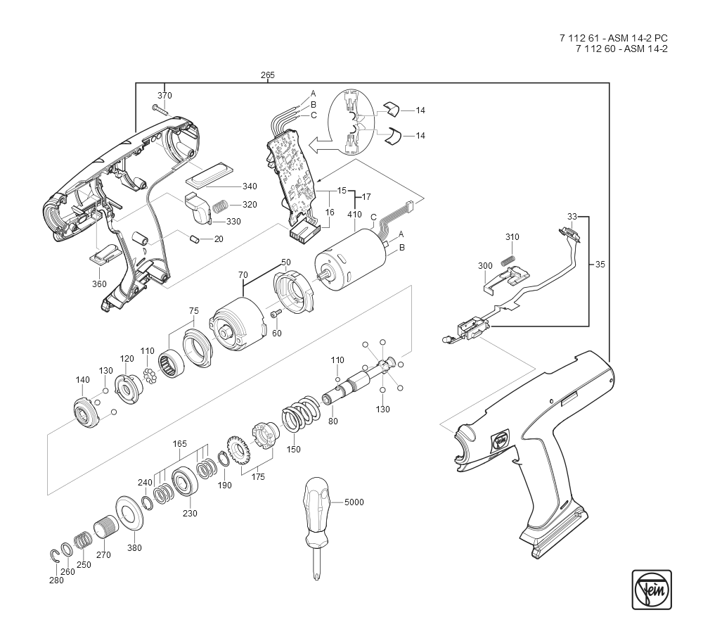  Diagram and Parts List for ASM14-2 71126009950 Fein Electric Drill