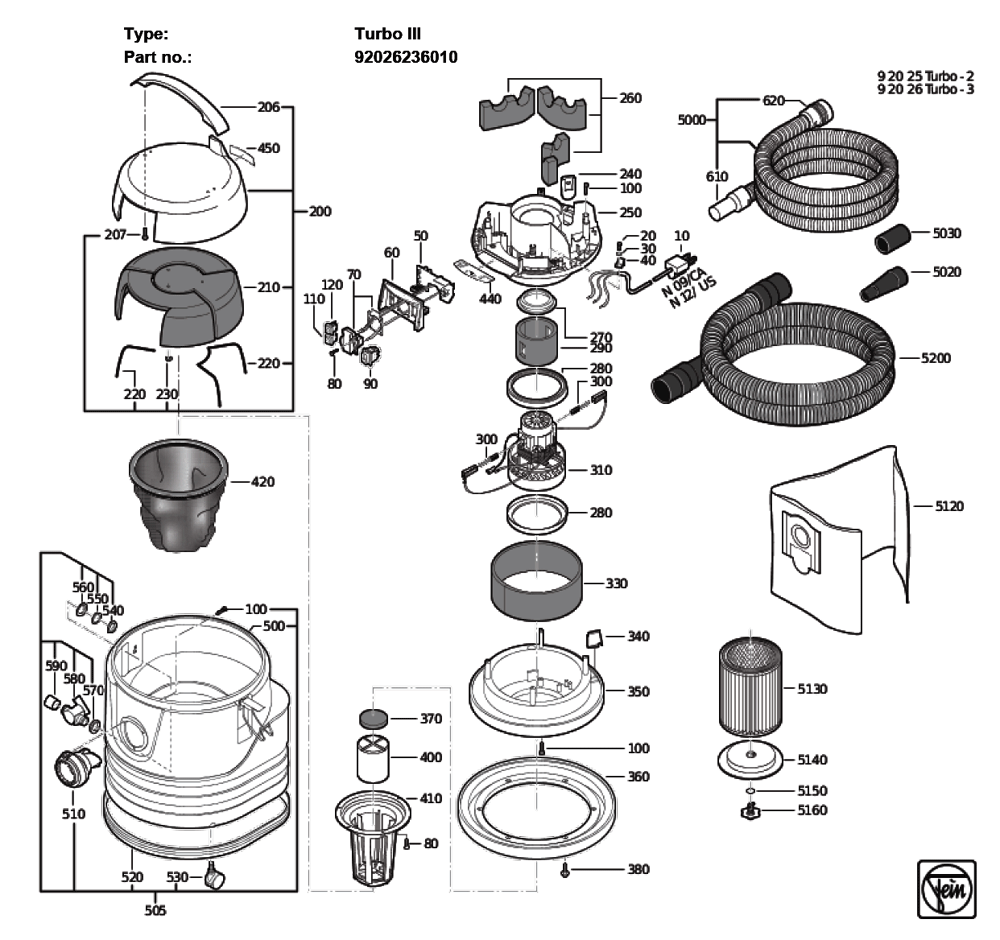 Figure 0 Diagram and Parts List for 92026236010  Fein Canister Vacuum