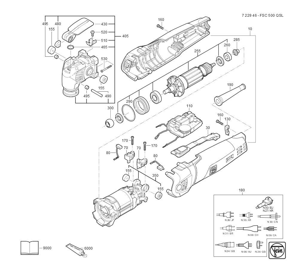  Diagram and Parts List for FSC500QSL 72294609360 Fein Multi-Tool