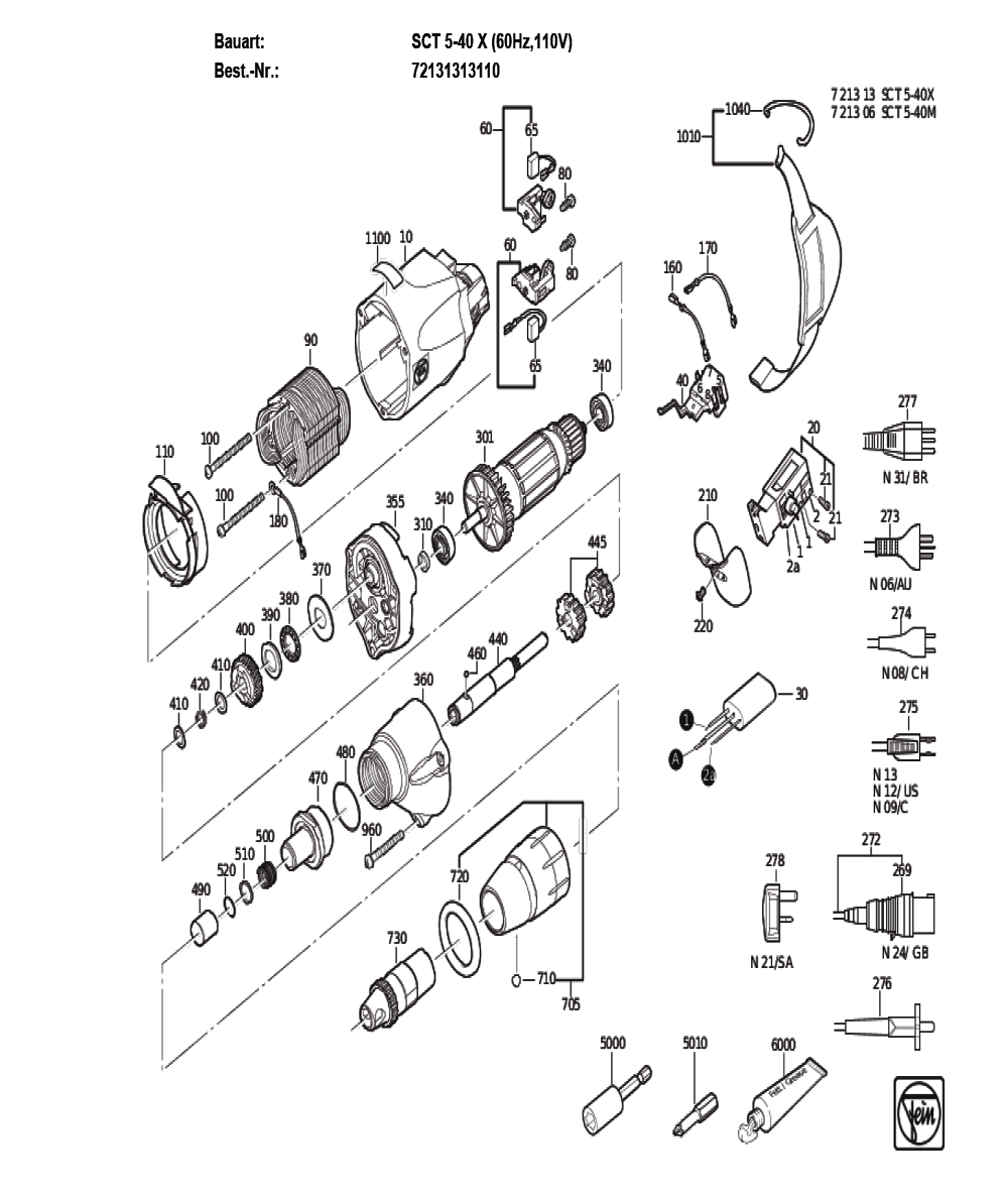 Figure 0 Diagram and Parts List for 72131313110  Fein Electric Drill