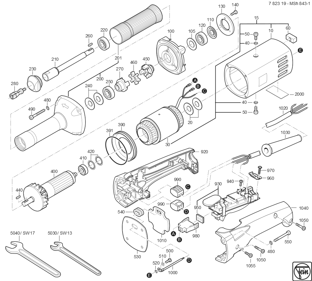  Diagram and Parts List for MSH843-1 78231900260 Fein Angle Grinder