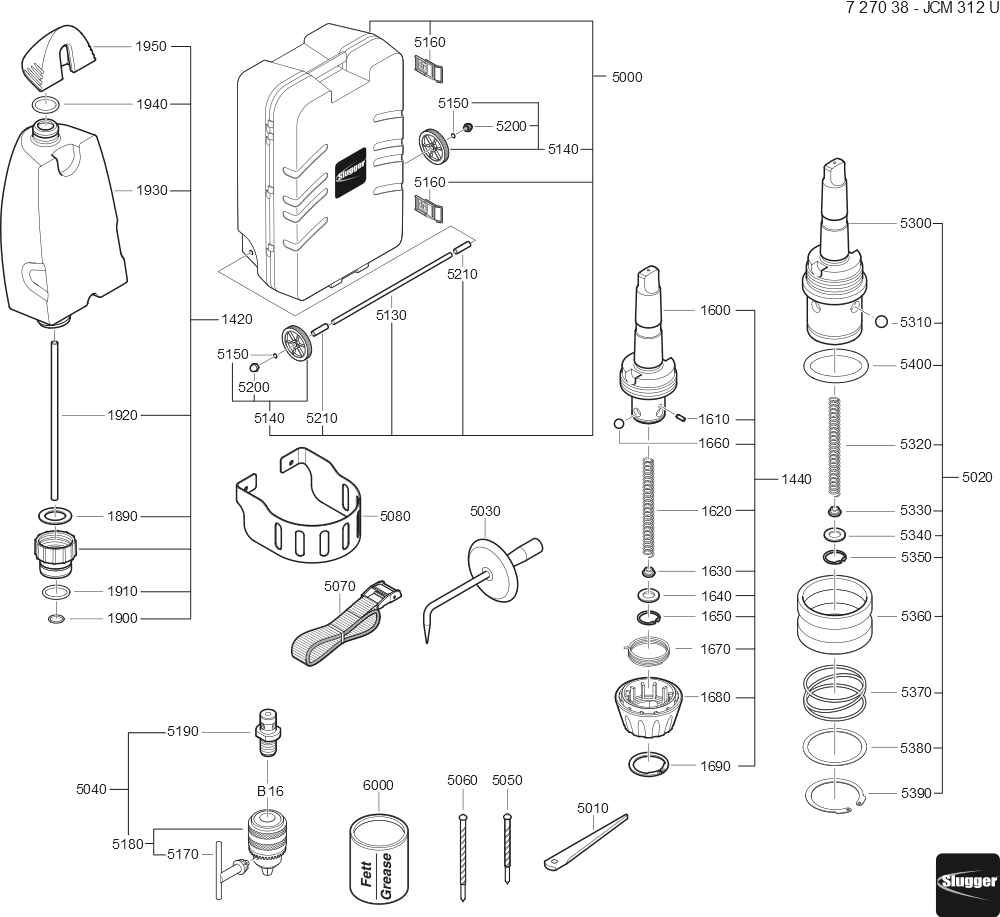  Diagram and Parts List for JCM312U 72703812360 Fein Mortiser