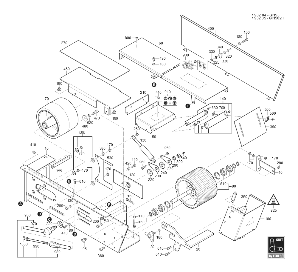  Diagram and Parts List for GRITGI1502H 79020509443 Fein Belt or Drum Sander