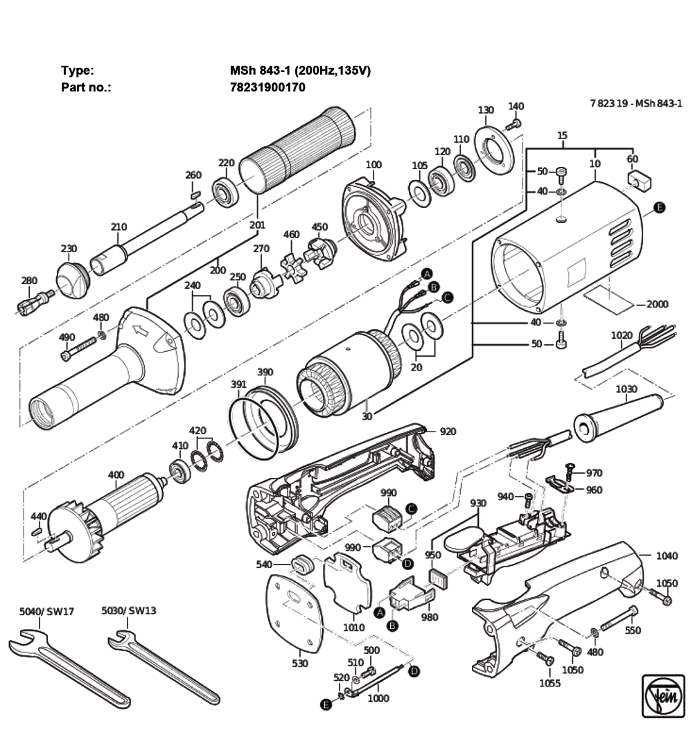 Figure 0 Diagram and Parts List for 78231900170  Fein Grinder