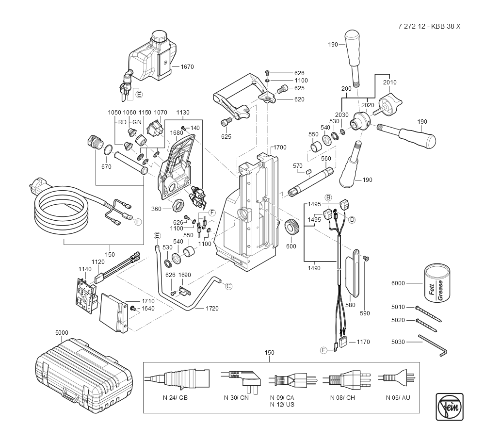  Diagram and Parts List for KBB38X 72721209360 Fein Mortiser