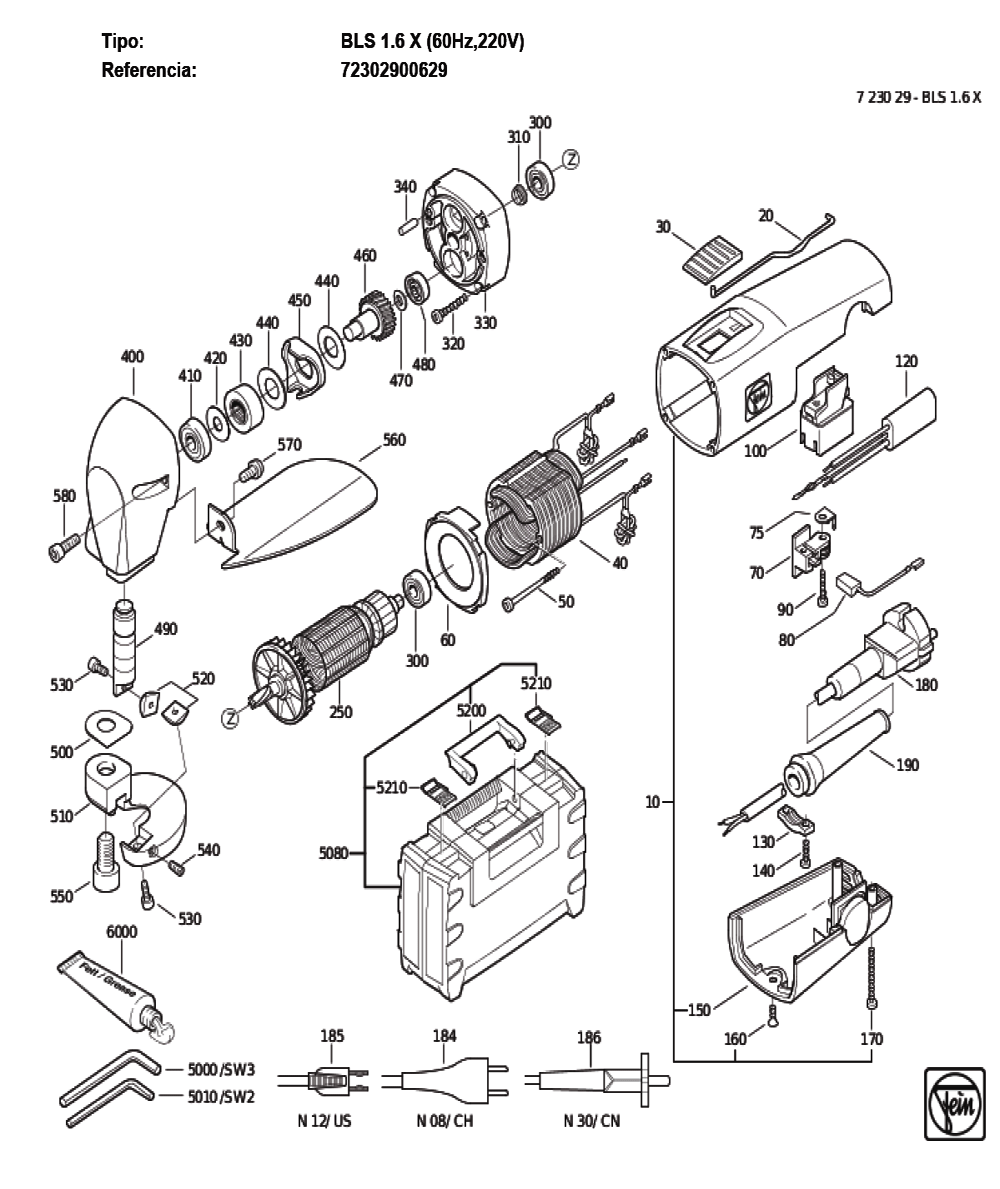 Figure 0 Diagram and Parts List for 72302900629  Fein Nibbler & Shears