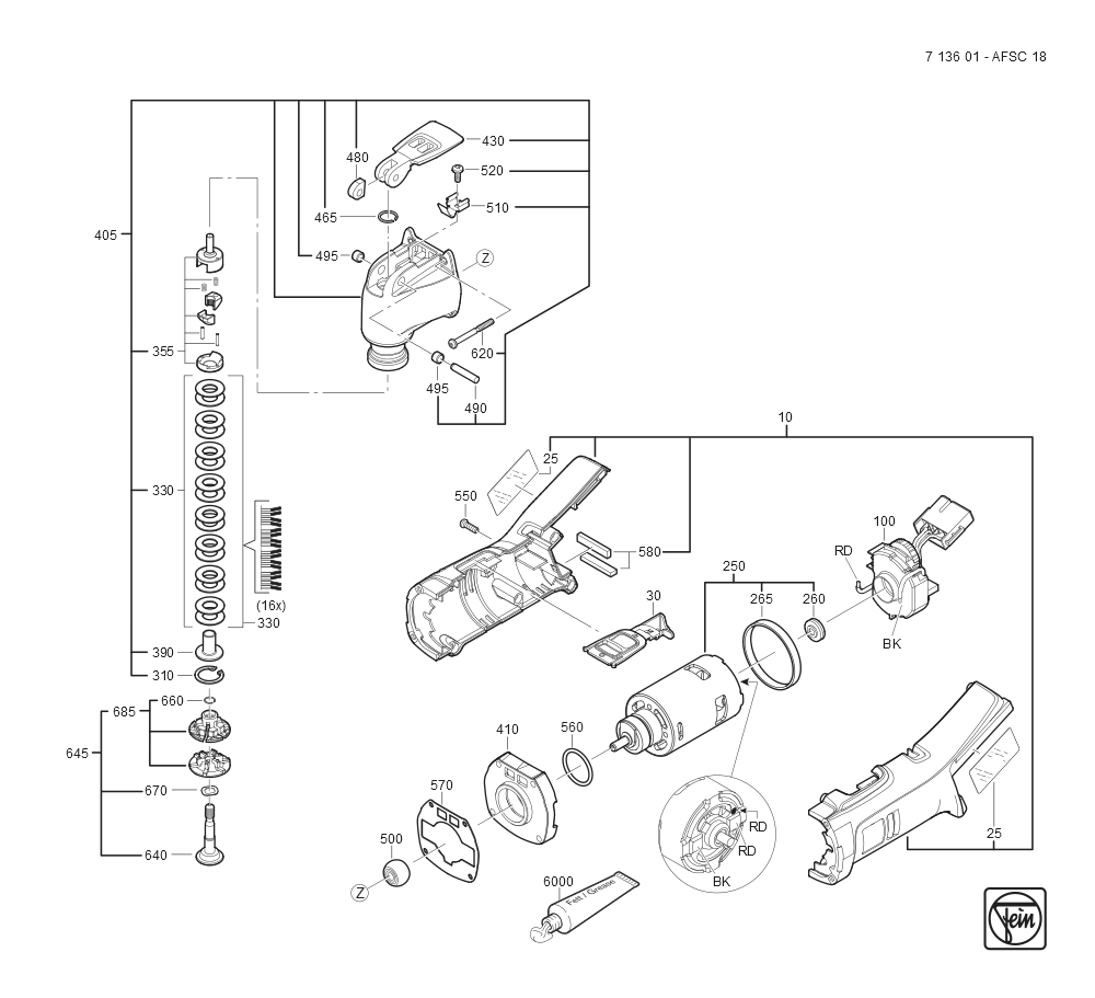  Diagram and Parts List for AFSC18 71360109940 Fein Miscellaneous